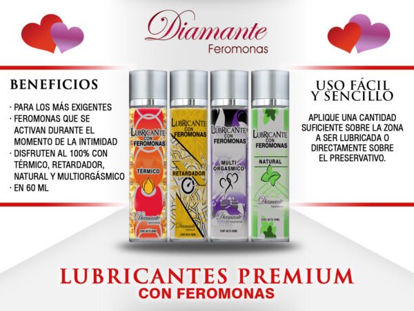 Lubricantes con feromonas premium en cinco versiones: silicona, multiorgásmico, natural, retardante y térmico.