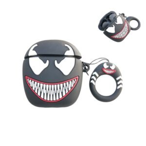 Vista frontal de la funda AirPods 1/2 Venom con anillo de sujeción incluido para mayor portabilidad.